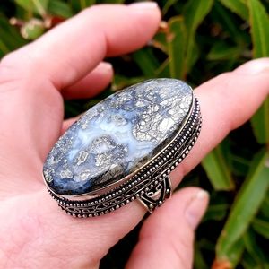 New Huge Pyrite Agate 925 Silver Statement Ring.